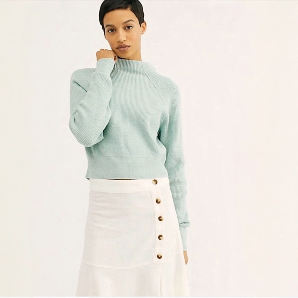 Free People Too Good Pullover Mint Green Mock Neck Sweater Size L - Picture 3 of 16